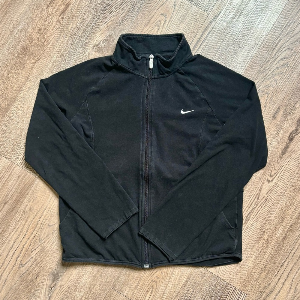 Nike Athletic Fitted Zip Up Long Sleeve Black Top - Picture 3 of 7